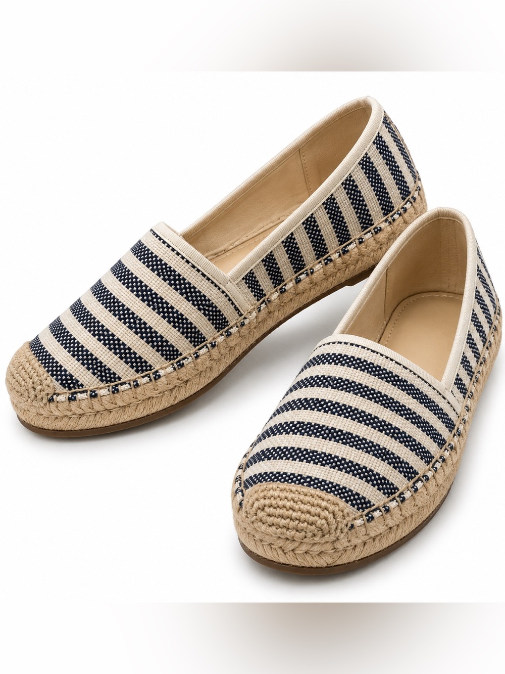 Striped Navy and Cream Espadrille Slip-Ons